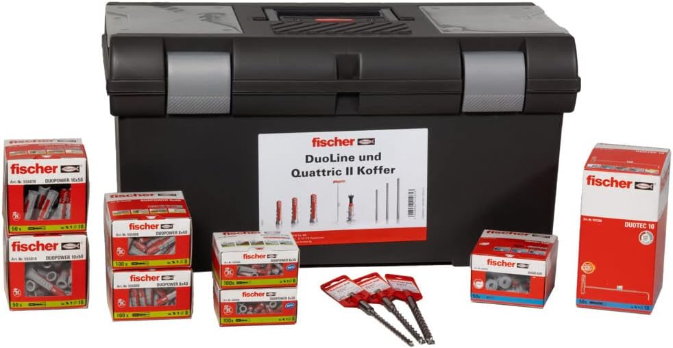 fischer DuoLine Quattric II Profi-Koffer Dübel Bohrer 603-tlg