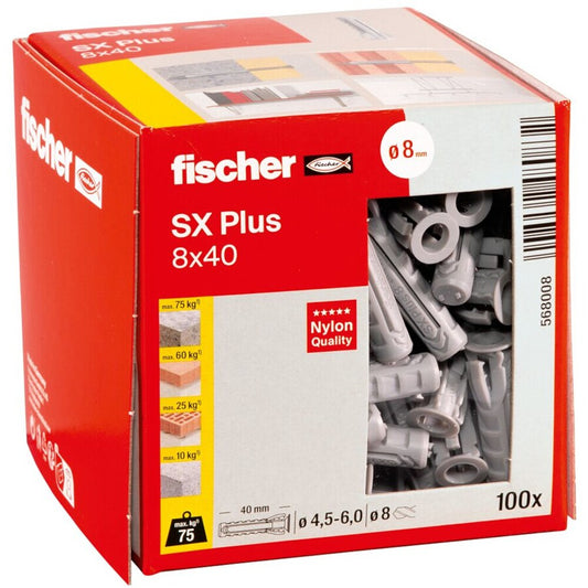fischer SX Universaldübel 8×40 mm für alle Baustoffe 20 Stk
