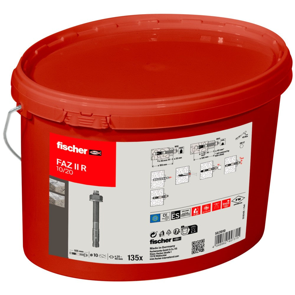 Fischer Bolzenanker FAZ II 10/20 R Schwerlastanker M10 – Eimer mit 135 Stück