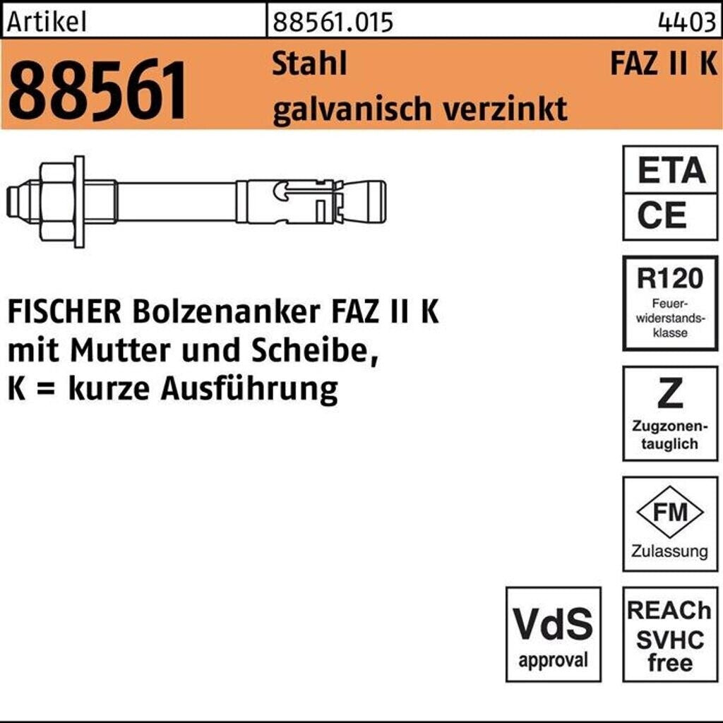 Fischer FAZ II 10/20 K Bolzenanker M10 Schwerlastanker – 25 Stück